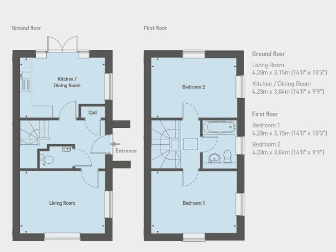Floor plan, 2 bedroom house  - artist's impression subject to change